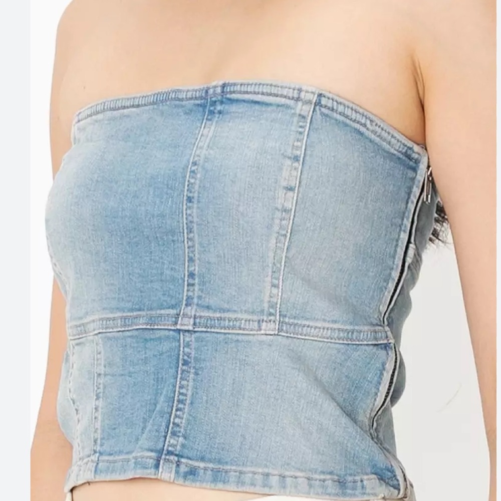ZARA WOMAN SS23 TRF BLUE DENIM TOP CORSET STRIPED SIZE S